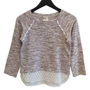 Jenna &‎ Jessie Sweater Girls L Marled Knit Shirt Lace Trim Top Long Sleeve